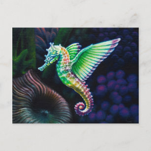Carte Postale Fantasea, hippocampe arc-en-ciel ailé