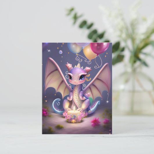 Carte Postale Fantastique bébé dragon mignon kawaii (Debout devant)