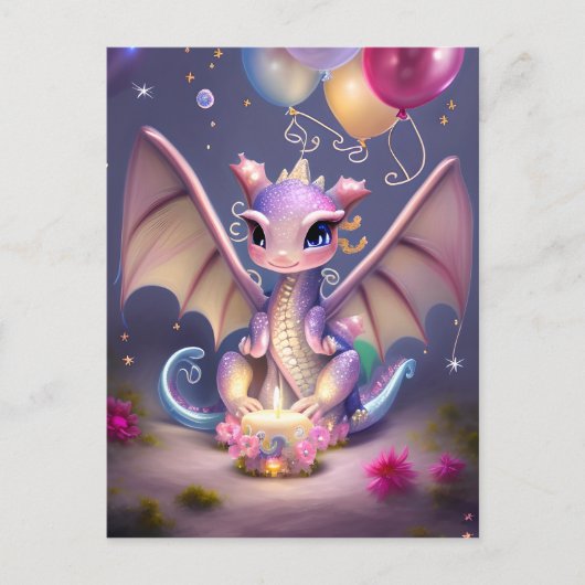 Carte Postale Fantastique bébé dragon mignon kawaii (Devant)