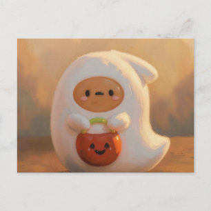 Carte Postale Fantôme avec seau de citrouille Halloween