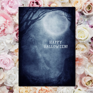 Carte Postale Fantôme de Halloween effrayant sous la pleine lune