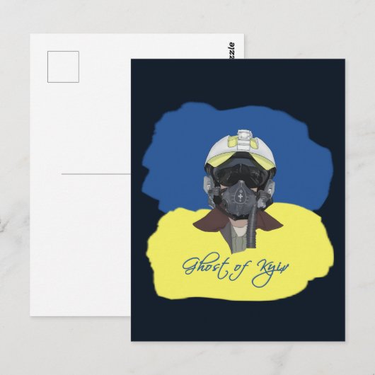 Carte Postale Fantôme de Kiev. Un pilote défenseur de Kiev. (Devant / Derrière)