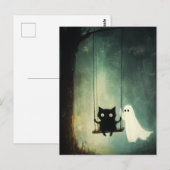 Carte Postale Fantôme d'Halloween, Chat à coudre (Devant / Derrière)
