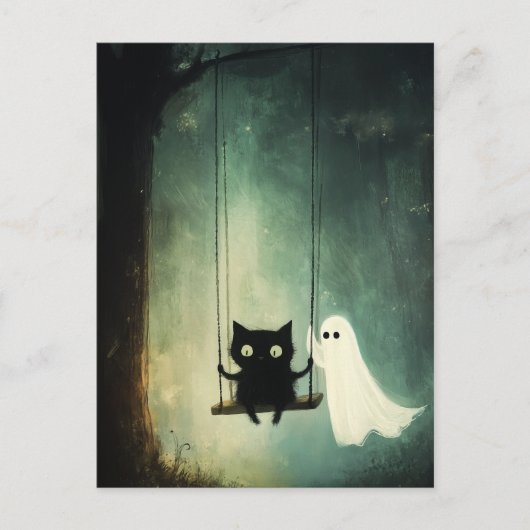 Carte Postale Fantôme d'Halloween, Chat à coudre (Devant)