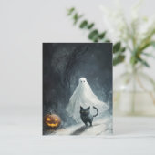 Carte Postale Fantôme d'Halloween et chat noir (Debout devant)