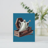 Carte Postale fantôme d'halloween sortant de cercueil (Debout devant)