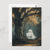 Carte Postale Fantôme éffrayant à la neige Halloween d'automne (Devant / Derrière)