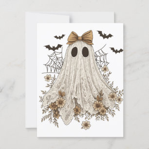 Carte Postale Fantôme en dentelle élégant avec nœud Fantôme fl