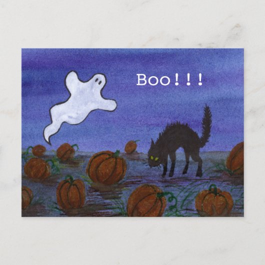 Carte Postale Fantôme et chat noir dans le patch Citrouille (Devant)