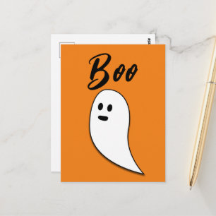 Carte Postale Fantôme Halloween noir blanc orange boo