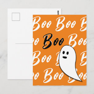 Carte Postale Fantôme Halloween noir blanc orange boo