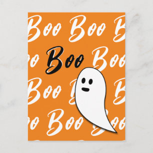 Carte Postale Fantôme Halloween noir blanc orange boo