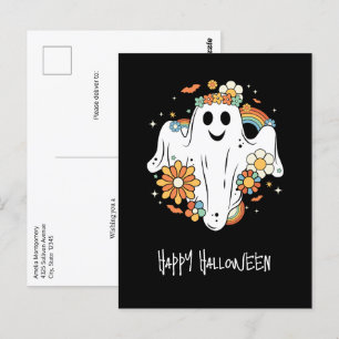 Carte Postale Fantôme heureux ambiance rétro hippie Halloween
