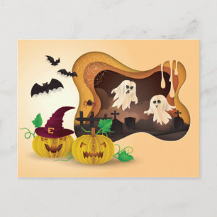 Carte Postale Fantômes de cimetière en découpage de Halloween