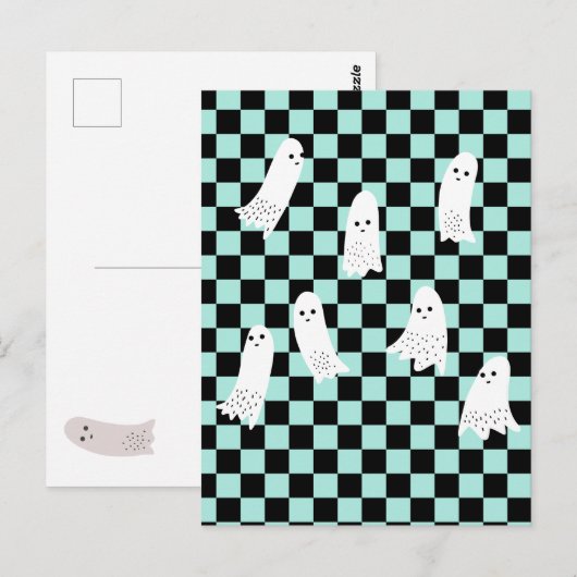 Carte Postale Fantômes effrayants d'Halloween Motif à carreaux (Devant / Derrière)