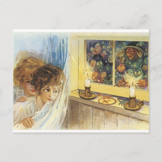 Carte Postale Fantômes et gobelins d'Halloween à l'ancienne (Devant)