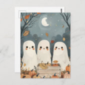 Carte Postale Fantômes mignons avec récolte Citrouille Halloween (Devant / Derrière)
