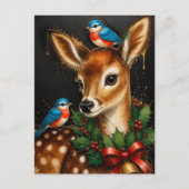 Carte Postale Faon de Noël Rétro Adorable (Devant)