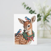 Carte Postale Faon de Noël Rétro Adorable (Debout devant)