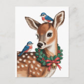 Carte Postale Faon de Noël Rétro Adorable (Devant)