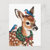 Carte Postale Faon de Noël Rétro Adorable (Devant)