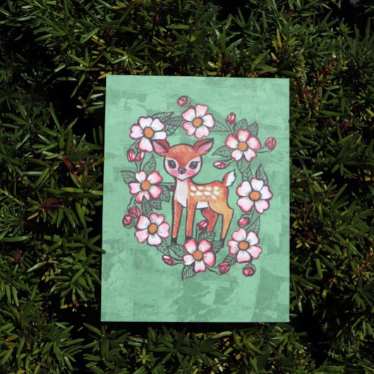 Carte Postale Faon floral