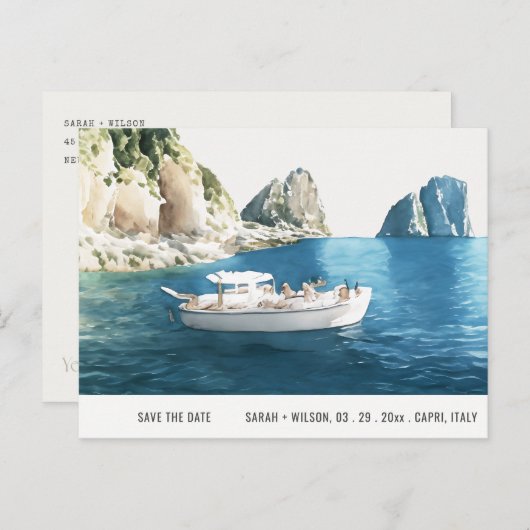 Carte Postale Faraglioni Rocks Capri Aquarelle Enregistrer La Da (Devant / Derrière)