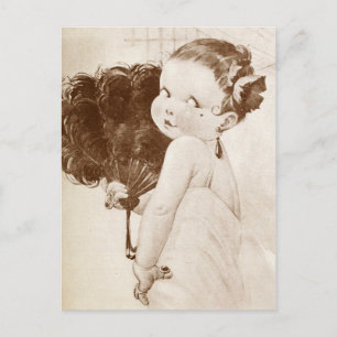Carte Postale Fatale féminine avec ventilateur en plume égyptien