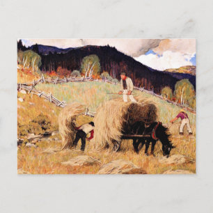 Carte Postale Fauche du foin, peinture populaire de Clarence Gag