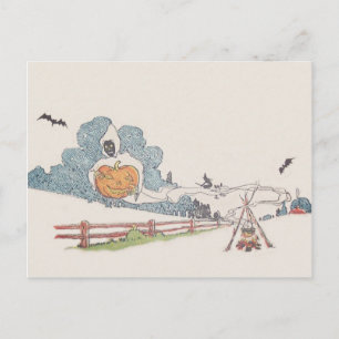 Carte Postale Faucheuse Citrouille Chauve-souris Feu de camp