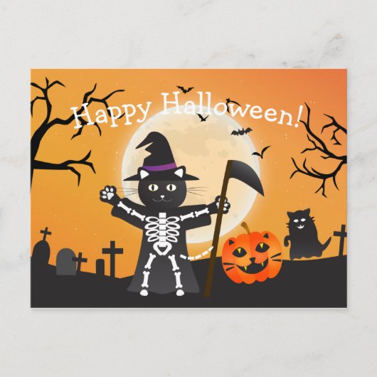 Carte Postale Faucheuse Halloween Cat Grim (Devant)