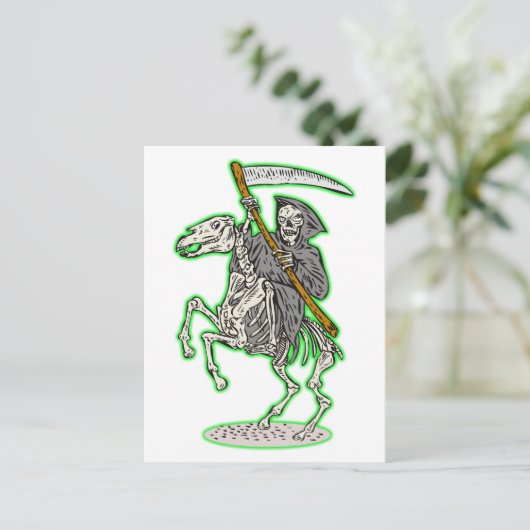 Carte Postale faucheuse sur cheval avec scythe (Debout devant)