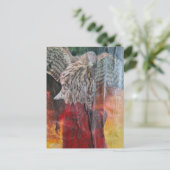 Carte Postale Faucon en robe rouge fantasy collage (Debout devant)