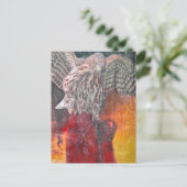 Carte Postale Faucon en robe rouge fantasy collage (Debout devant)