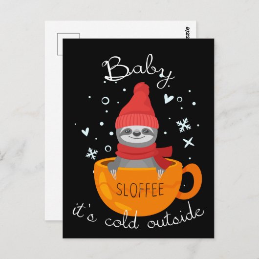 Carte Postale Faultier (Sloffee) prend un bain de café en hiver (Devant / Derrière)