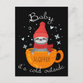 Carte Postale Faultier (Sloffee) prend un bain de café en hiver (Devant)