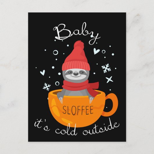 Carte Postale Faultier (Sloffee) prend un bain de café en hiver (Devant)