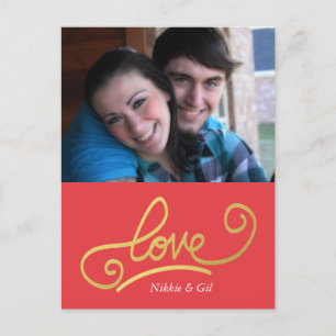 Carte Postale fausse feuille d'or amour