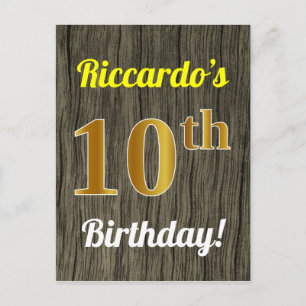 Carte Postale Faux Bois, Faux Or 10e Anniversaire & Nom personna