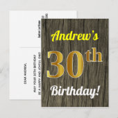 Carte Postale Faux Bois, Faux Or 30e Anniversaire & Nom Personna (Devant / Derrière)