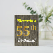 Carte Postale Faux Bois, Faux Or 55e Anniversaire & Nom Personna (Debout devant)