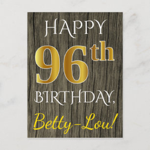 Carte Postale Faux Bois, Faux Or 96e Anniversaire + Nom personna