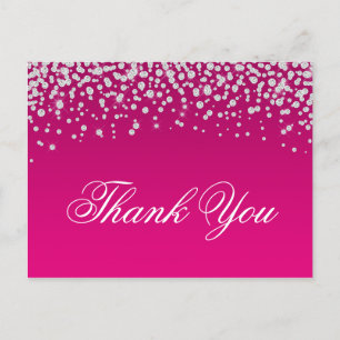 Carte Postale Faux Diamants Pailletés Rose Chaud Ombre Merci