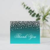 Carte Postale Faux Diamants Teal et Turquoise Ombre Merci (Debout devant)