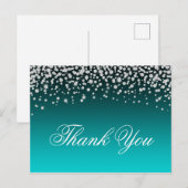 Carte Postale Faux Diamants Teal et Turquoise Ombre Merci (Devant / Derrière)