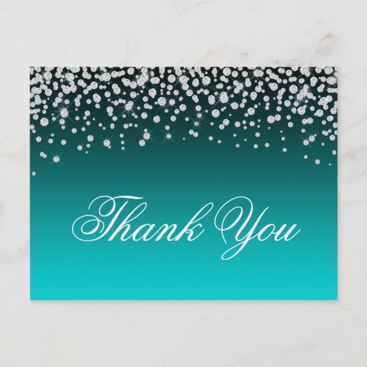 Carte Postale Faux Diamants Teal et Turquoise Ombre Merci (Devant)