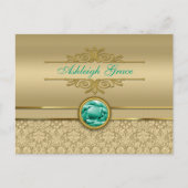 Carte Postale Faux Emerald Gemstone Metally Shiny Gold Damask (Devant)