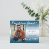 Carte Postale Faux Glossy Turquoise Blue Graduation Faire-part (Debout devant)