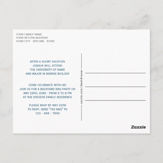 Carte Postale Faux Glossy Turquoise Blue Graduation Faire-part (Dos)