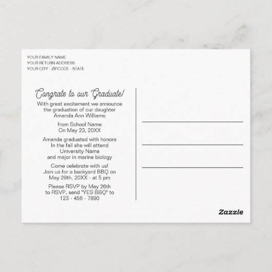 Carte Postale Faux Glossy Vin foncé Rouge Graduation Faire-part (Dos)